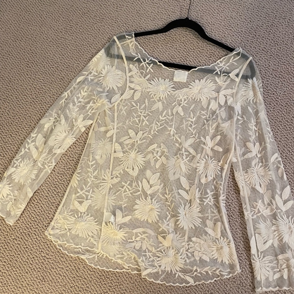 Lacy sheer scalloped top. - Picture 2 of 3